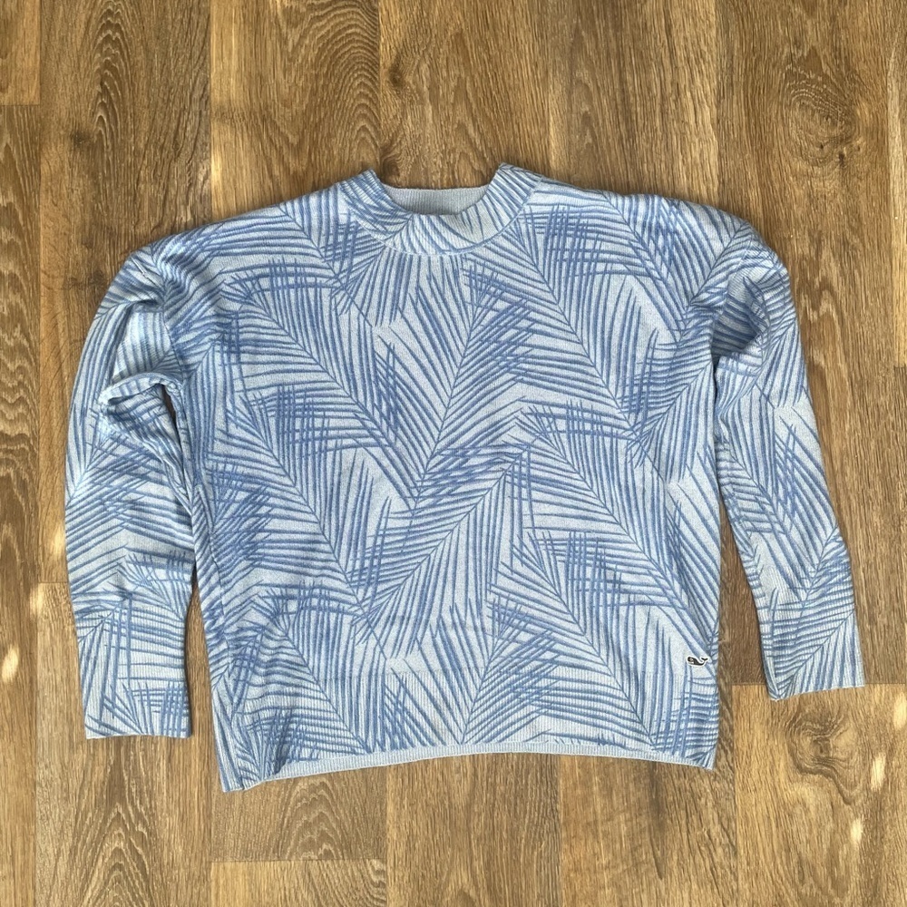 Vineyard Vines Wool Blend Palm Print Knit Sweater | Blue | Size Small